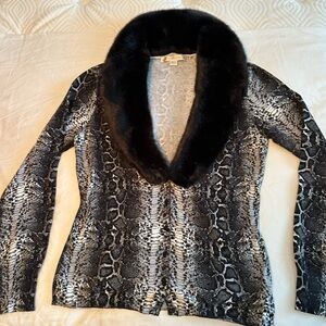 Boston Proper Snakeskin Print Fur Collar Knit Sweater.Excellent condition.